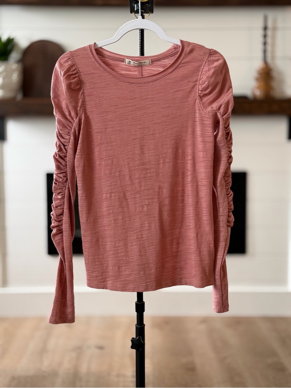Free People Dusty Pink Ruched Long Sleeve Top